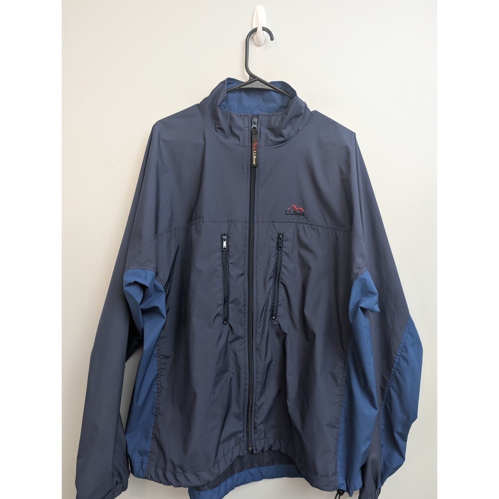 D6 LL Bean Outdoors Windbreaker Jacket Mens L Tall Navy Blue Full Zipper Pockets